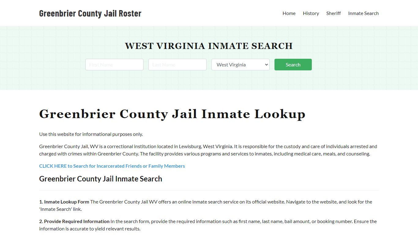 Greenbrier County Jail Roster Lookup, WV, Inmate Search