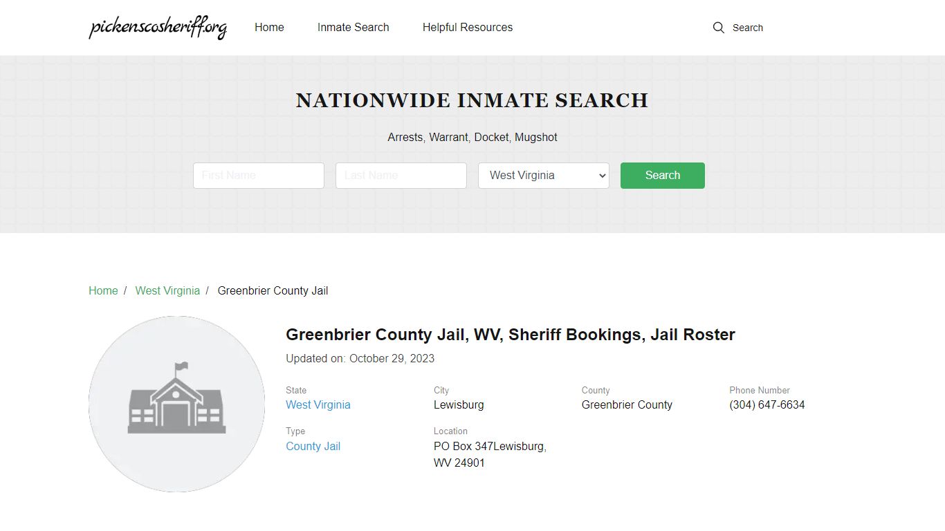 Greenbrier County Jail, WV, Sheriff Bookings, Jail Roster